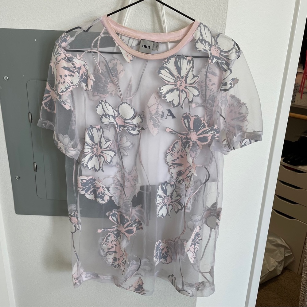 ASOS Pink Sheer Floral Top Tshirt Small
